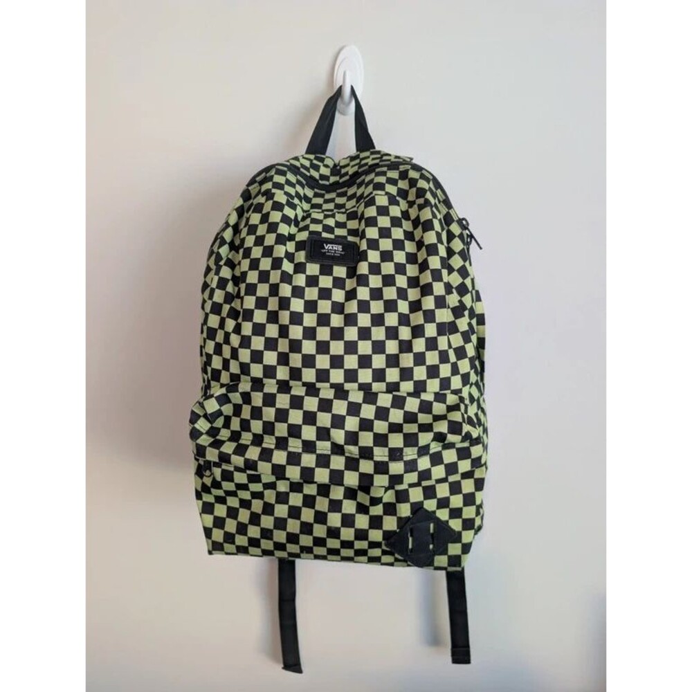 Vans Lime Green & Black Checkered Checkerboard Old Skool Backpack